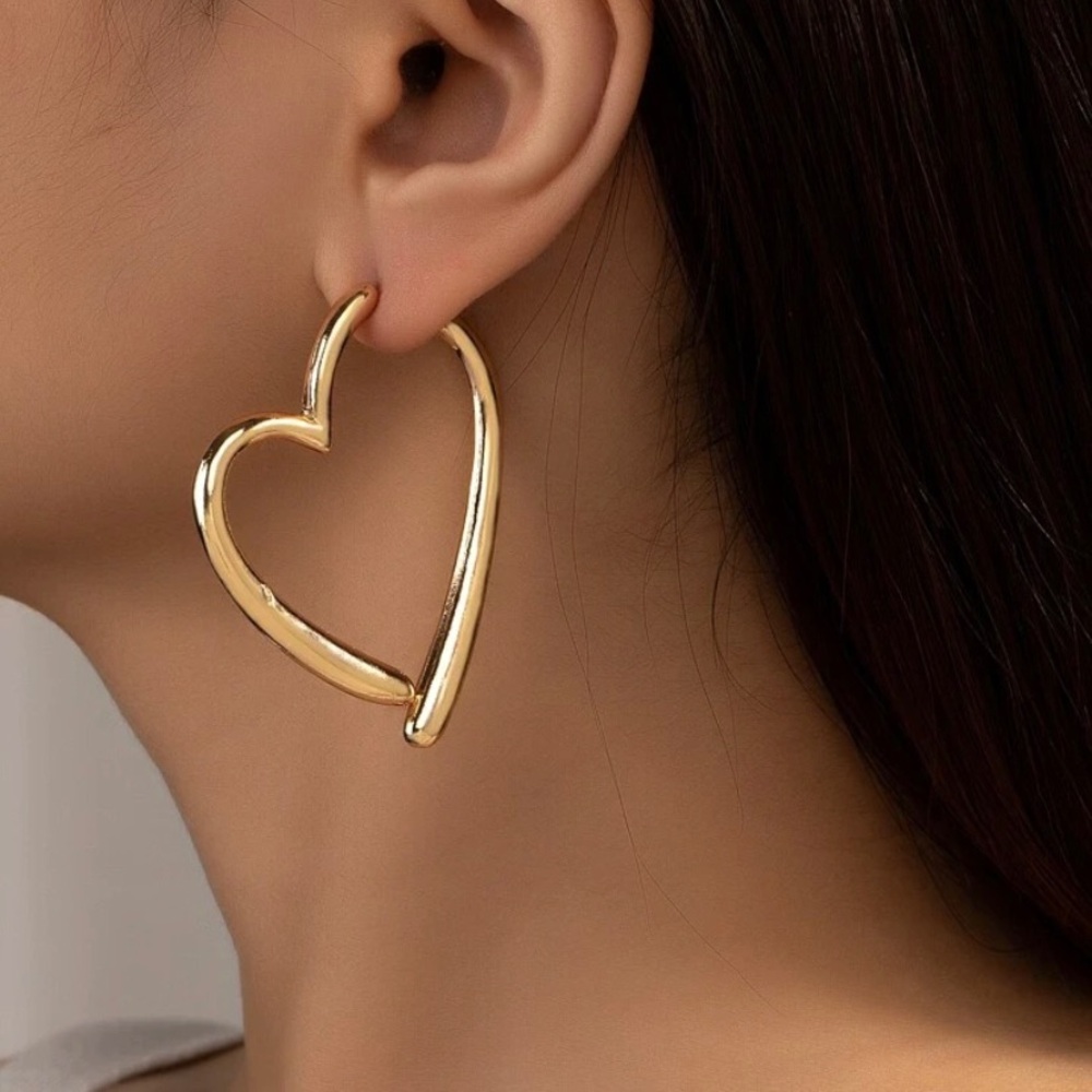 Gold Heart Hoop Earrings | Trendy Statement Jewelry | Lightweight